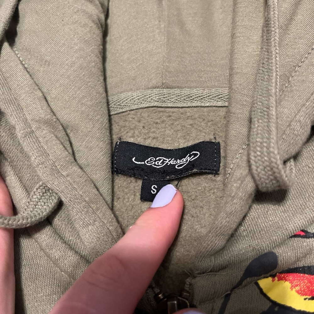Ed Hardy Khaki Hoodie with Vibrant Design - Picture 5 of 8